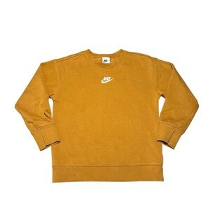 Nike Kids’s Center Swoosh Logo Crewneck Hoodie Mustard Yellow Medium